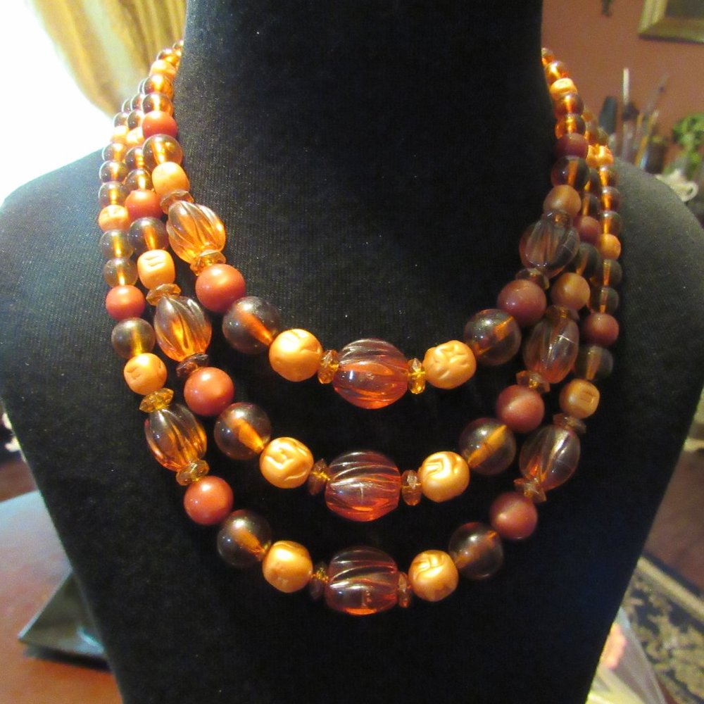 🍂 Elegant Vintage Copper-Gold Abstract Beaded Necklace - Picture 2 of 14